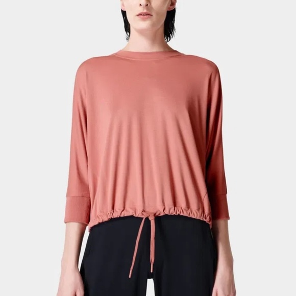 Sweaty Betty Tori Drawstring Top women's size US 10 athletic viscose salmon - Picture 1 of 7